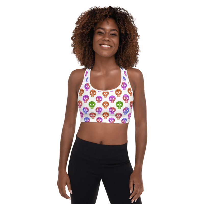 Colorful Skulls Seamless Pattern Padded Sports Bra 2