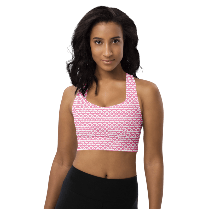 Pink Hearts On The White Background Longline Sports Bra 1