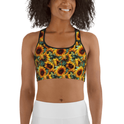 sunflowers watercolor floral painting sports bra