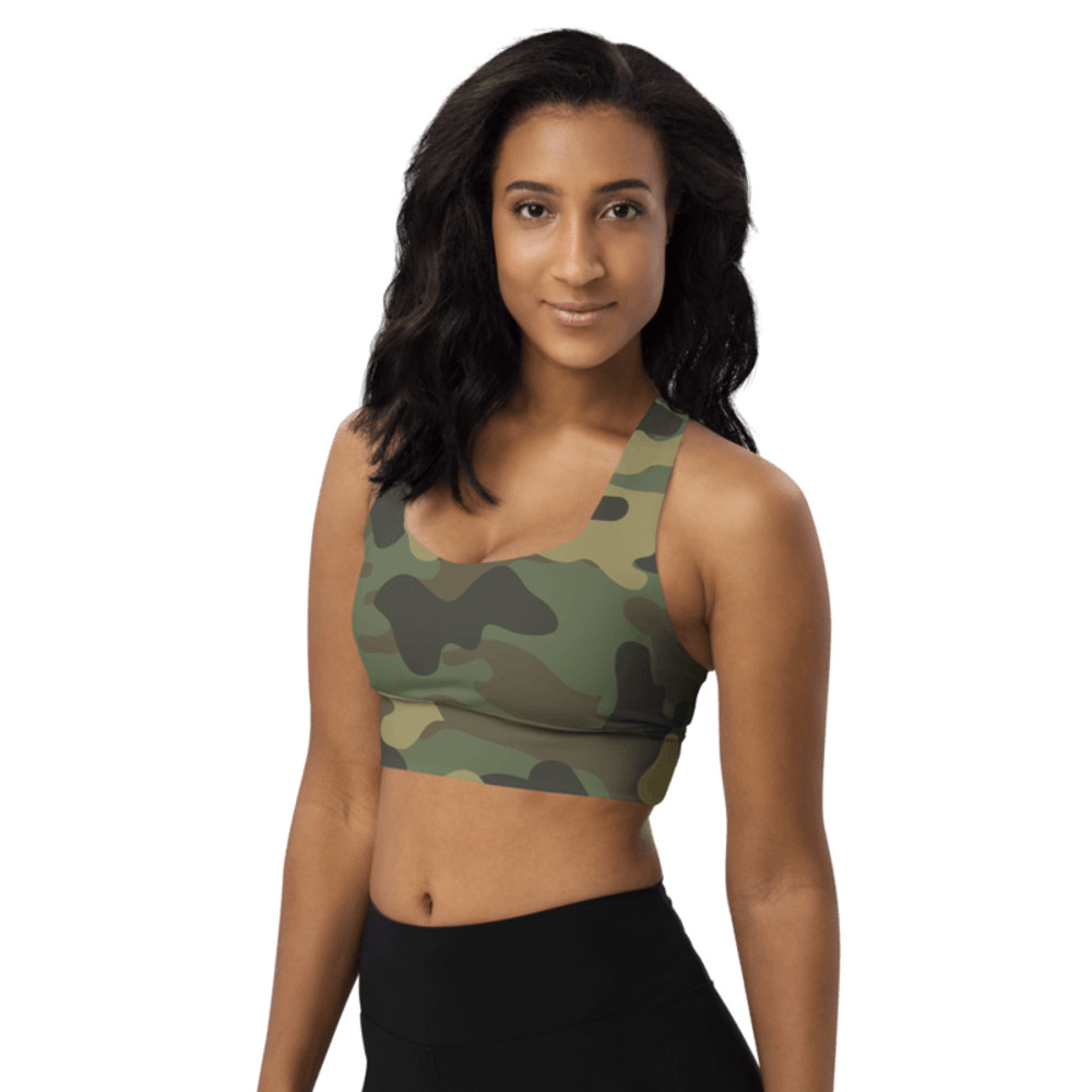 Camo Woodland Military Pattern Longline Sports Bra 0
