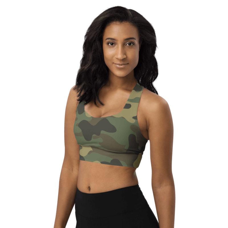 Camo Woodland Military Pattern Longline Sports Bra 0