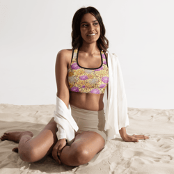 chrysanthemum flowers seamless pattern padded sports bra