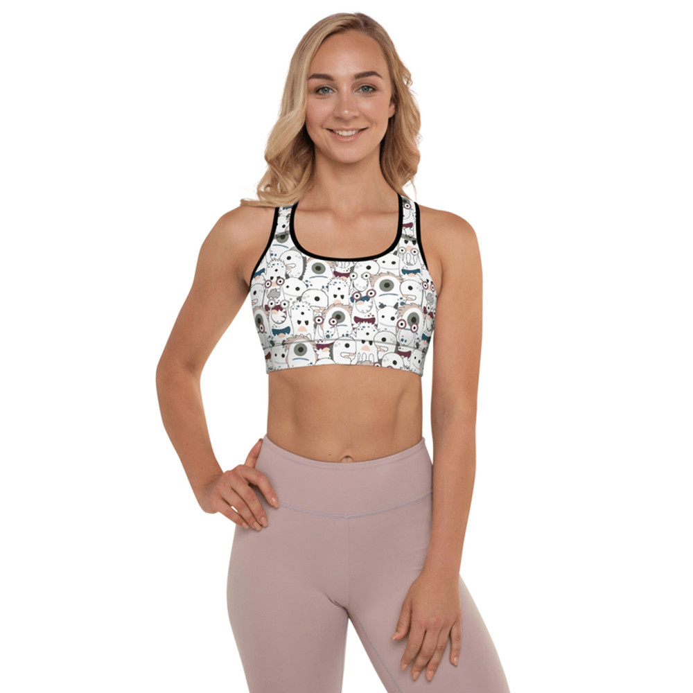 Cute Cartoon Monsters Seamless Pattern Padded Sports Bra 1