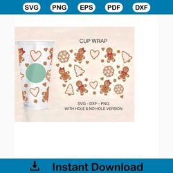 Gingerbread Cup Wrap Svg, Christmas Full Wrap, Gingerbread Couple Svg, Venti Cold Cup 24oz, Coffee Wrap, File For Cricut