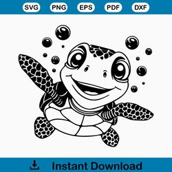 Cute Turtle SVG Swimming Water Summer Island Diving Sea Ocean Waves cartoon File Cut Cricut Print Clipart Vector Digital