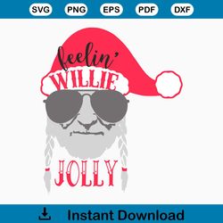 Feelin' Willie Jolly SVG DXF Willie Nelson Santa Hat Cut File  Ho Ho Ho Clipart  Tshirt Design  Hand Drawn Design