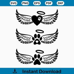Dog Memorial Svg, Cat Remembrance Cut File, Paw with Wings