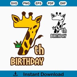 Birthday giraffe svg, 7th Birthday svg, Giraffe Number 7, number animal svg, Birthday Animals svg, giraffe svg, woodland