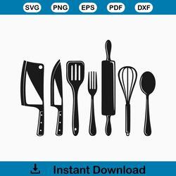 Kitchen Tools SVG, Kitchen Utensils Svg, Kitchen Set Svg, Cooking Tools Svg, Kitchen Tools Cut Files, Cricut, Silhouette