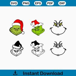 Grinch Face SVG, PNG, Cricut, Grinch Svg, Christmas Svg, Grinch face cut file