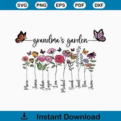 Personalized Grandma's Garden Png, Grandma Flowers Clipart, Mother's Day Png, Personalized Gift For Grandmother Png, Cus