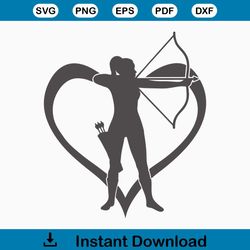 Archery Love Heart Girl Archer SVG File,Archery Girl SVG Vector Art Commercial & Personal Use Cricut,Cameo,Silhouette,