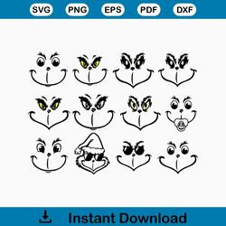Grinch Face SVG Bundle, PNG, Cricut, Grinch Svg, Christmas Svg, Grinch face png