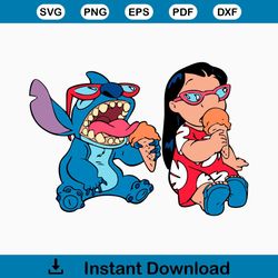 lilo and stitch svg, cute friends svg, lilo and stitch clipart, lilo and stitch ce cream cut file, sticker svg, eps dxf