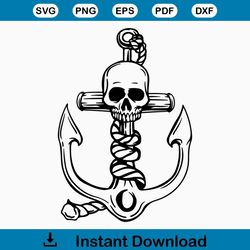 Anchor Skull SVG | Sailing SVG | Sailor TShirt Decal Sticker Graphics | Cricut Cutting File Printable Clipart Vector Di