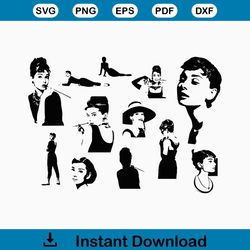 Digital SVG PNG JPG Audrey Hepburn, silhouette, vector, clipart, instant download