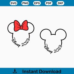 2023, Mickey Minnie Mouse, Red Bow, Outline, Travel, Trip, Vacation, Svg Png Dxf Formats, Cut, Cricut, Silhouette