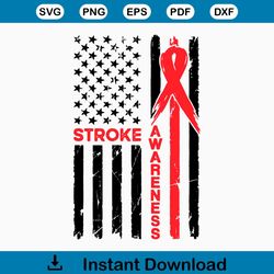 Stroke Awareness Svg Png, Stroke Awareness Flag Svg, Red Ribbon Svg Cricut Sublimation Design