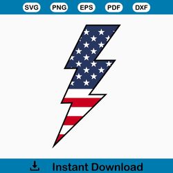 American Flag Lightning Bolt Svg, USA Flag Thunder Svg, 4th of July Svg, Independence Day. Cut File Cricut, Png Pdf