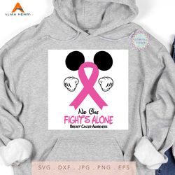 No One Fights Alone Breast Cancer Awareness SVG, Mickey Cancer Svg, Breast Cancer Svg