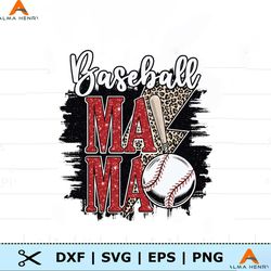 Retro Baseball Mama Leopard Lightning Bolt PNG