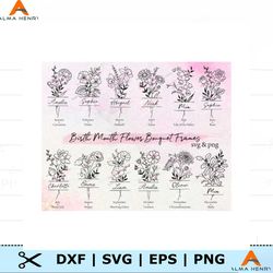 birth month flower bouquet frame svg bundle, birth month flower, flower svg,