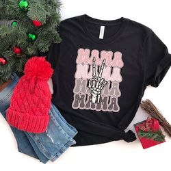 Retro Mama Shirt, Skeleton Peace Sign Tee, Christmas Mama Shirt, Boho Mom T-shirt, Mother's Day Shirt