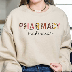 pharmacy tech sweatshirt, pharmacy technician hoodie, pharmacy tech gift idea, leopard print pharm tech crewneck ls166