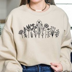 wild flowers sweatshirt, floral crewneck sweatshirt, botanical shirt, plant pullover, plant lover mom gift for mothers d