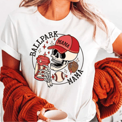 baseball mom shirt, ballpark mama tshirt, baseball skeleton tee, baseball lover tee, skull drink tee, ls332