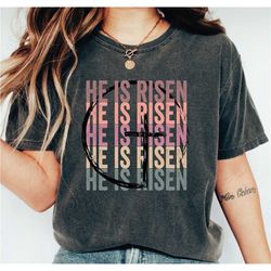 he is risen shirt women, retro cross shirt, he lives tshirt, jesus shirt, christian apparel, bible verse gift for women,