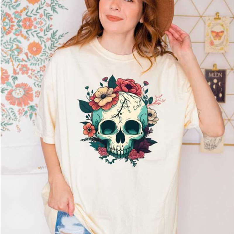 MR2810202381131flowerskullcomfortcolorsshirtskeletontshirtwomenimage1jpg