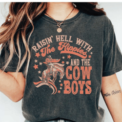 raisin' hell with the hippies and the cowboys tshirt, country cowboy graphic tee, western hippie shirt, vintage style co