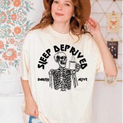 funny skeleton comfort colors shirt, coffee comfort colors shirt, sleep deprived barely alive shirt, caffeine lover shir