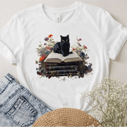 cute floral book and cats shirt gift for cat's mom book lover teacher - wildflower book a charming gift for her,