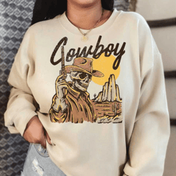 vintage style cowboy skeleton sweatshirt, cowboy killer hoodie, country shirt, western sweatshirt, southern shirt, gift-