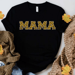 mama embroidered leopard print applique shirt, simple mama shirts, gift for mom, personalized cheetah mama shirt