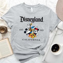 retro mickey and friends disneyland est 1955 t shirt, disneyland shirt, 2023 family vacation shirt, magic kingdom, minni