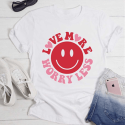 love more worry less shirt, retro, smile face, valentine's shirt, hearts, cricut shirt, silhouette shirt, cut file, shir