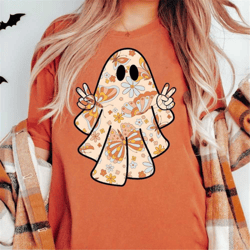 halloween ghost groovy spooky season cute vintage floral ghost halloween shirt tshirt gift for fall funny boo tee spooky
