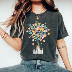 disney castle balloons comfort colors shirt, disneyland castle shirt, disney family trip shirt, disney world shirt, disn