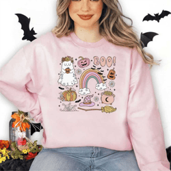 retro halloween sweatshirt, floral ghost sweatshirt, cute halloween sweater, pumpkin halloween shirt, halloween crewneck