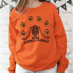halloween skeleton sweatshirt, pumpkin halloween shirt, halloween sweatshirt, halloween crewneck, halloween sweater, spo