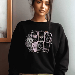 halloween tarot cards sweatshirt, spooky witchy halloween shirt, gothic sweatshirt, skeleton ghost shirt, tarot lover gi