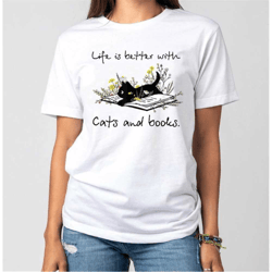 life is better with cats and books vintage t-shirt, cats with books shirt, cat lover shirt, for cat and book lover shirt