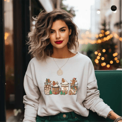 christmas coffee sweatshirt, gingerbread christmas coffee shirt, coffee lover gift, latte drink hoodie, women holiday sw