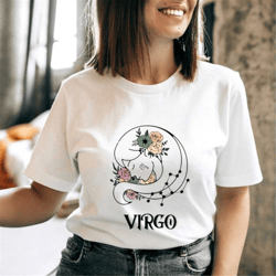 virgo vintage t-shirt, retro astrology shirt, floral zodiac sign virgo. born in september tee shirts gifts. birthday pre