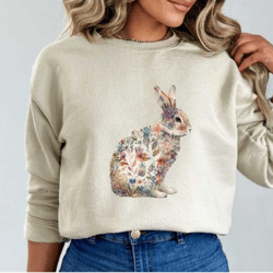 rabbit shirt, bunny shirt, easter shirt for women, floral bunny shirt, rabbit tshirt, rabbit lover gift, botanical bunny