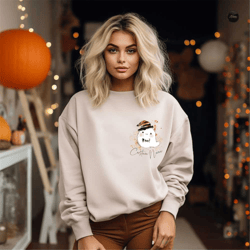 halloween sweatshirt with cute little ghosts and pumpkin, autumn sweater, cute fall t-shirt, pumpkin tee shirts, fall g