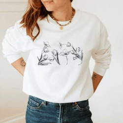 minimalist tulip flower sweatshirt, flower shirt, floral shirt, spring t-shirt, trendy floral tee, gardener shirt, botan